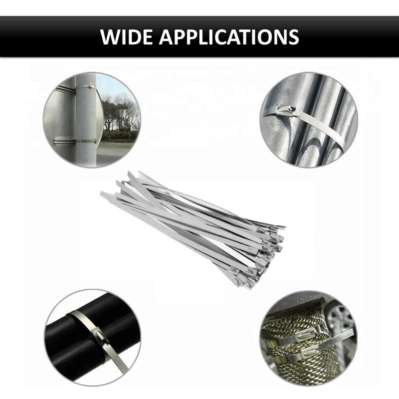 Kable Kontrol Metal Zip Ties 33 Inch 100 Pcs, 200 Lbs Tensile Strength, Self-locking Multi-Purpose 304 Stainless Steel Heavy Duty Cable Ties Ideal for Exhaust Wrap, Outdoor and Indoor Use - Image 5